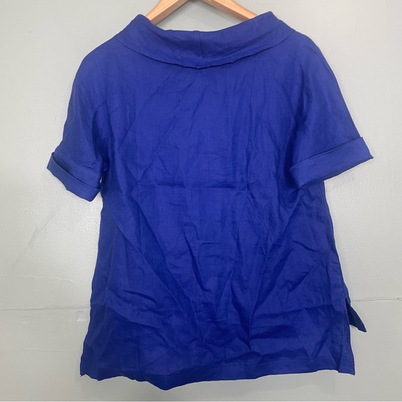 Lintico 100% Linen V Neck Short Sleeve Shirt Sierra Royal Blue Size XS - Picture 6 of 6